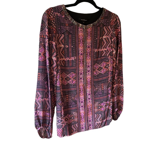 Nanette Lepore 100% Silk Long Sleeve Blouse Top Embellishments | Medium, Size 8 - Picture 5 of 12